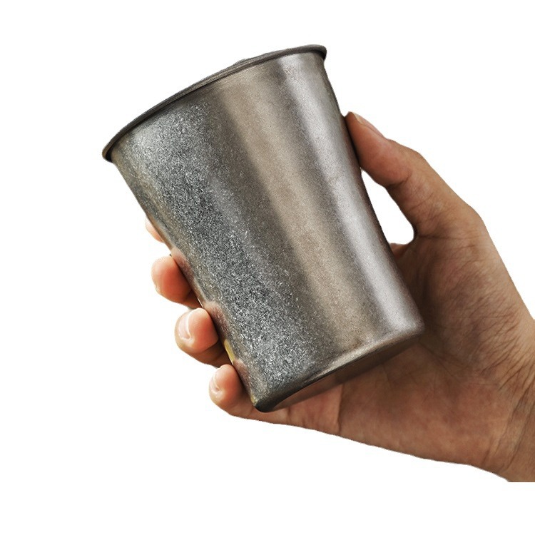 Industrial snowflake grey American coffee cup, outdoor camping personalized water cup, retro aged stainless steel mug Item Picture