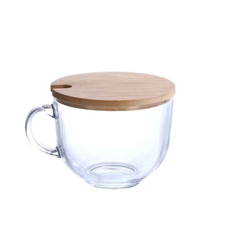Thickened glass breakfast cup, oat ins-style milk coffee juice cup with handle, printed logo glass cup Item Picture