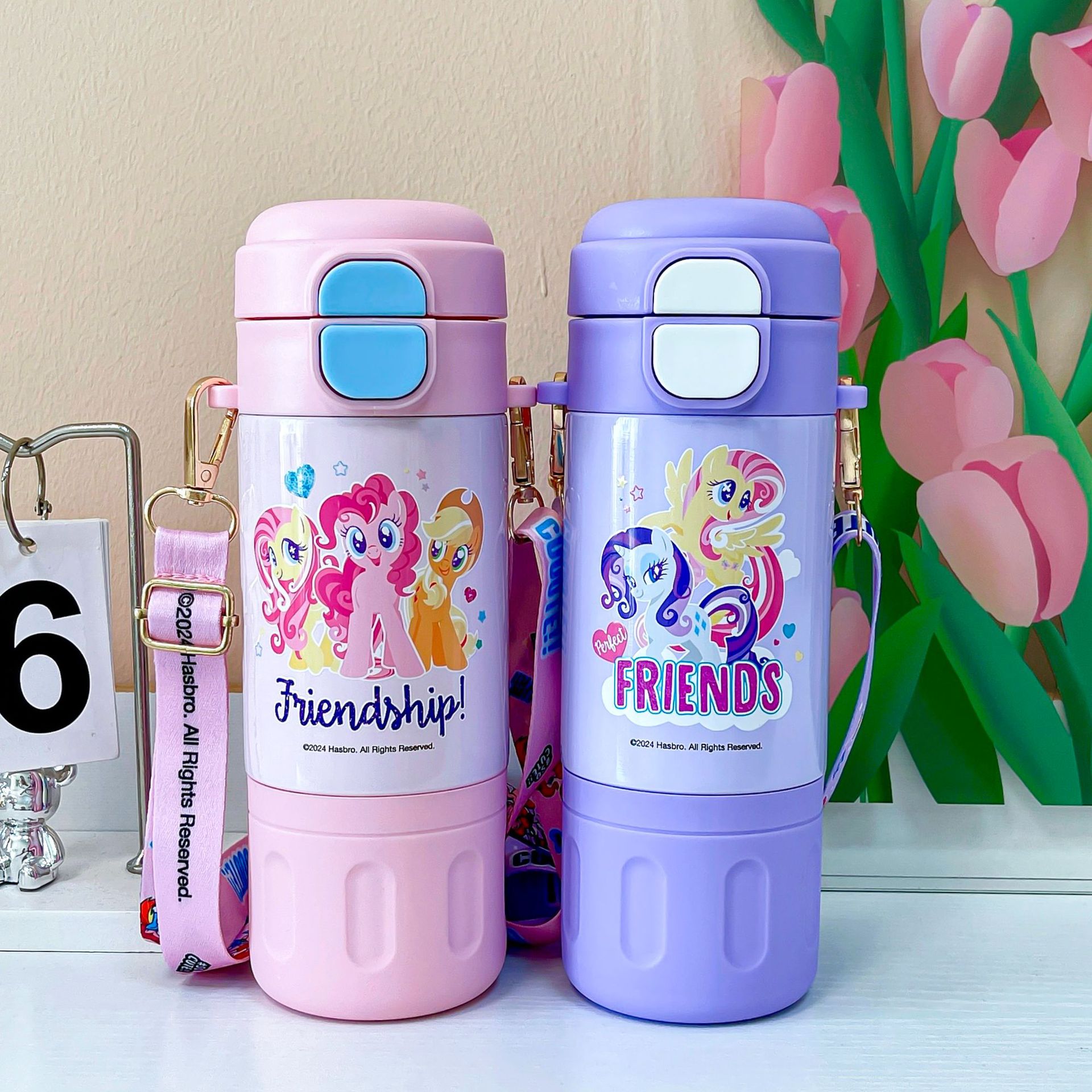 My Little Pony double-drinking insulated cup, cute cartoon straw cup for girls, portable direct drinking cup, student sports drinking cup full figure