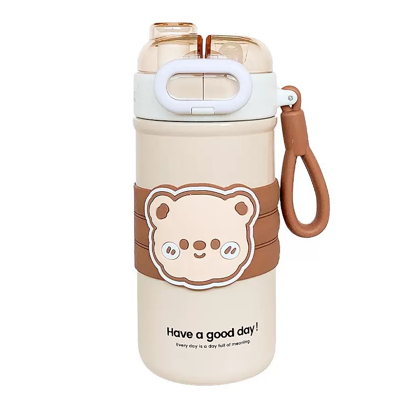 Colorful animal glasses, large and small thermos cups, sturdy handle ring for easy carrying, lock design, silicone cup sleeve, drinking cup Item Picture