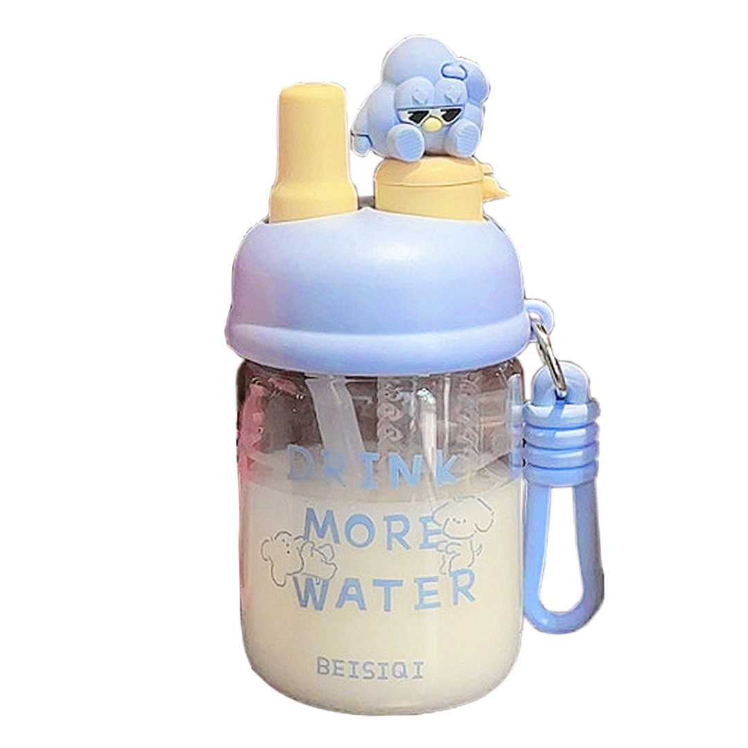 Creative double-drinking glass cups, cartoon figurines, tea brewing cups, portable high-temperature resistant, popular online bestseller, student straw cups Item Picture