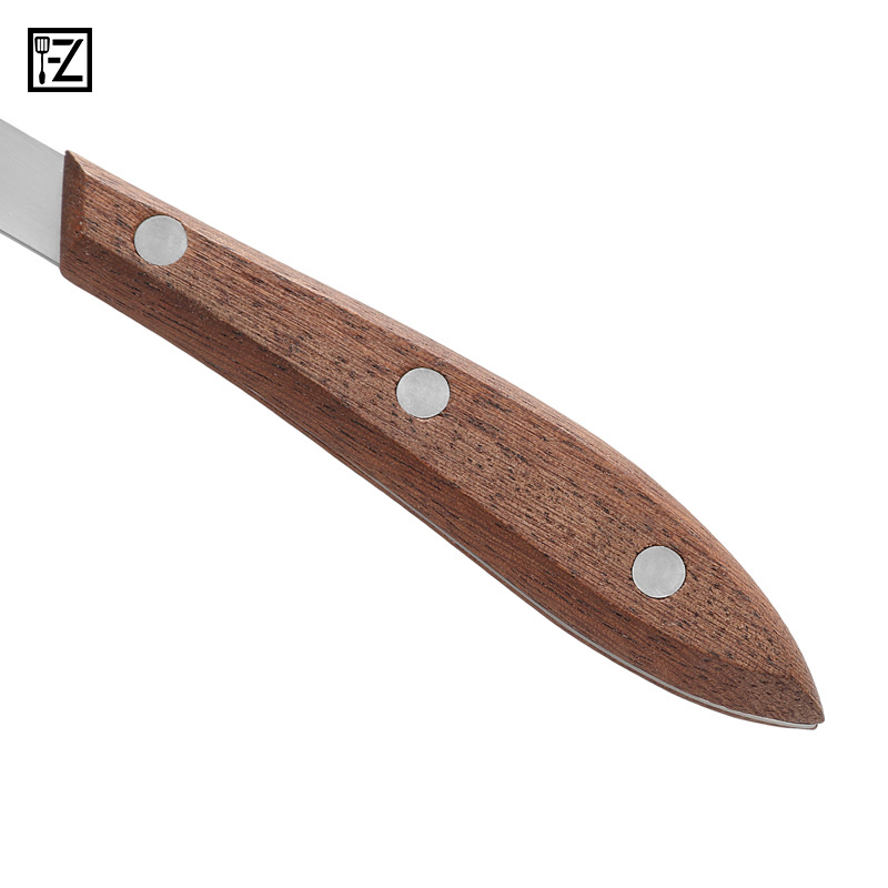 Steak knife, bread, cake and toast knife, wooden handle, serrated, stainless steel, Western-style household steak knife, round head knife details Picture