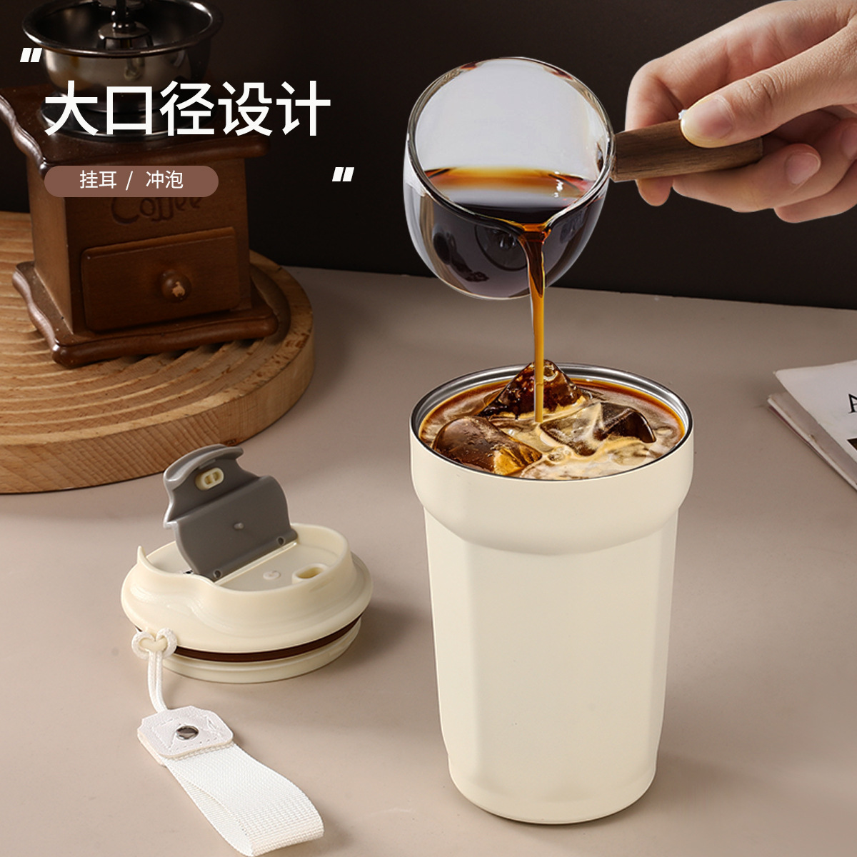 Simple 316 stainless steel octagonal coffee cup, office portable insulated cup, outdoor car gift cup with handle Specification drawing