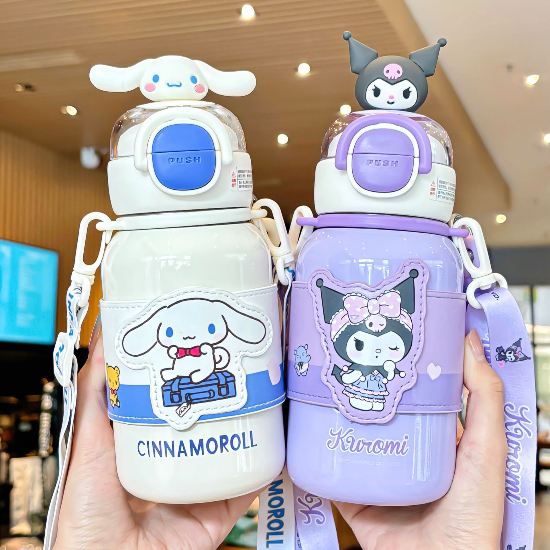 Sanrio Family series double drinking cup sleeve Children's insulated portable cup, sturdy cup ring adjustable cup rope drinking cup details Picture