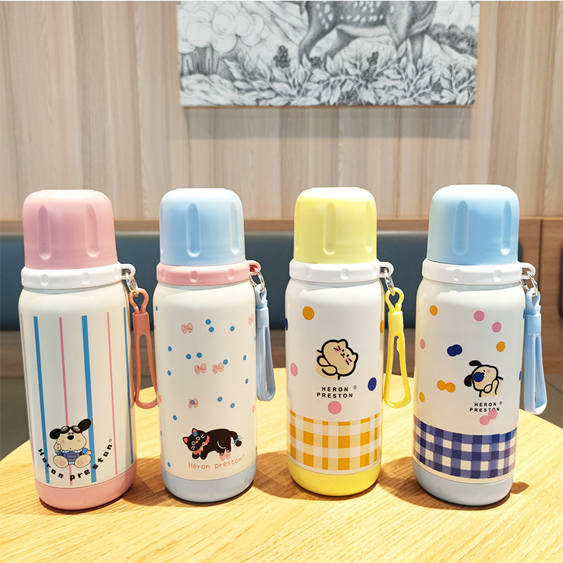 New 316 stainless steel insulated cup for direct drinking with tea compartment, portable carrying rope, bouncy water bottle, and cute student schoolbag cup full figure