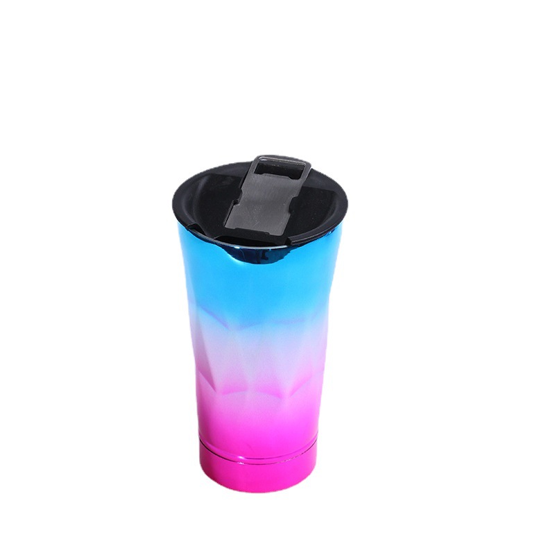 Cross-border 304 stainless steel gradient diamond-shaped beer mug portable double-layer coffee cup with built-in bottle opener beer mug Item Picture
