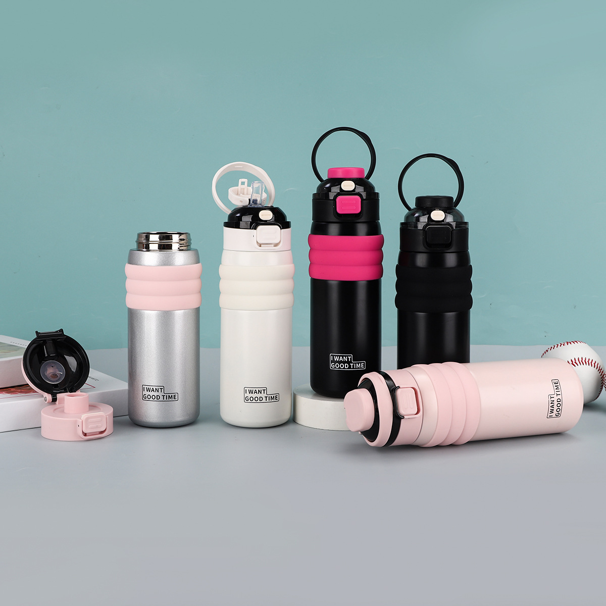 Simple 316 stainless steel vacuum insulated cup, large-capacity double-drinking sports water bottle, outdoor portable bouncy lid water cup details Picture