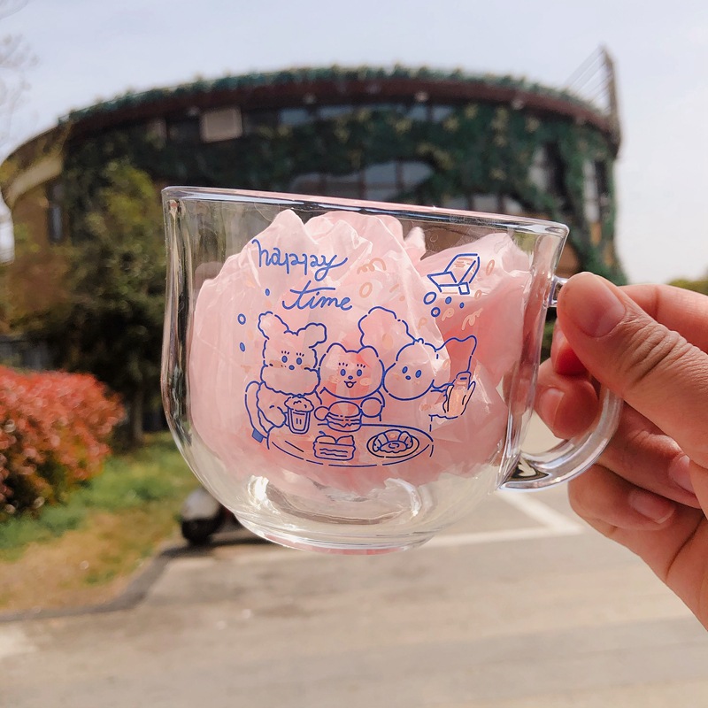 Korean InS-style oat bear cup, large capacity, cute and girlish milk cup, cartoon drinking cup Specification drawing