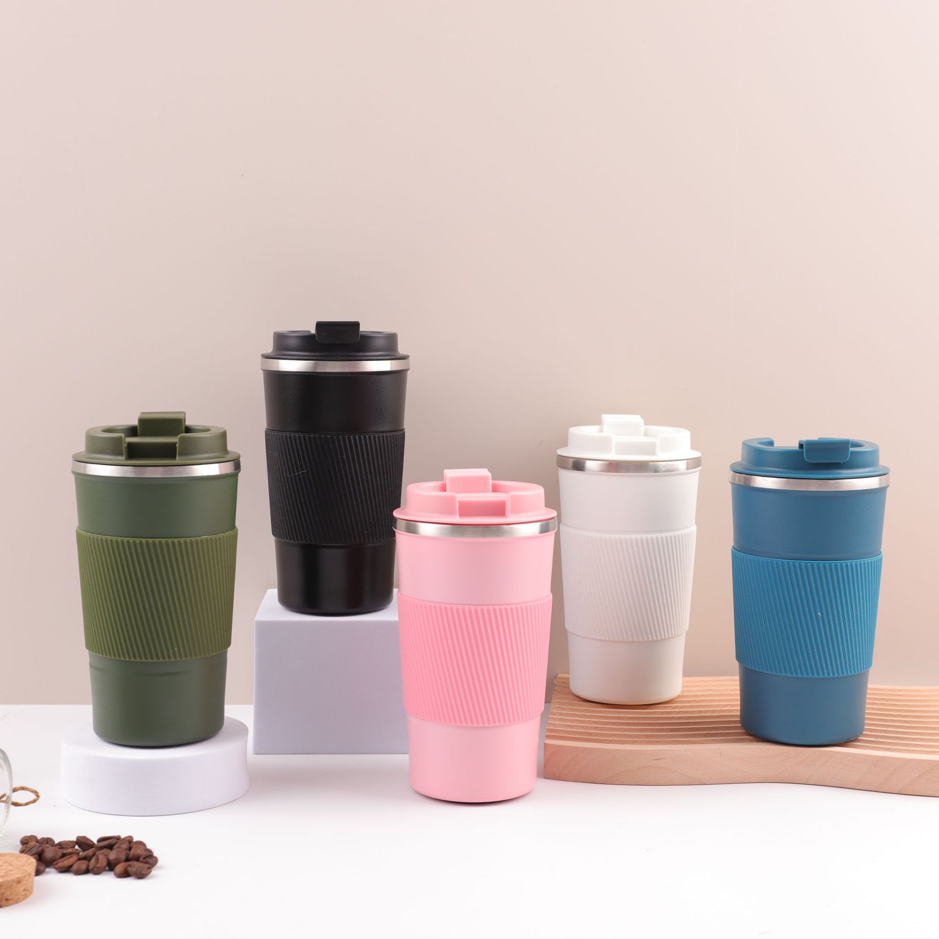 Cross-border 304 stainless steel coffee cups, double-layer vacuum insulated cups, office mugs, outdoor leisure car water cups full figure