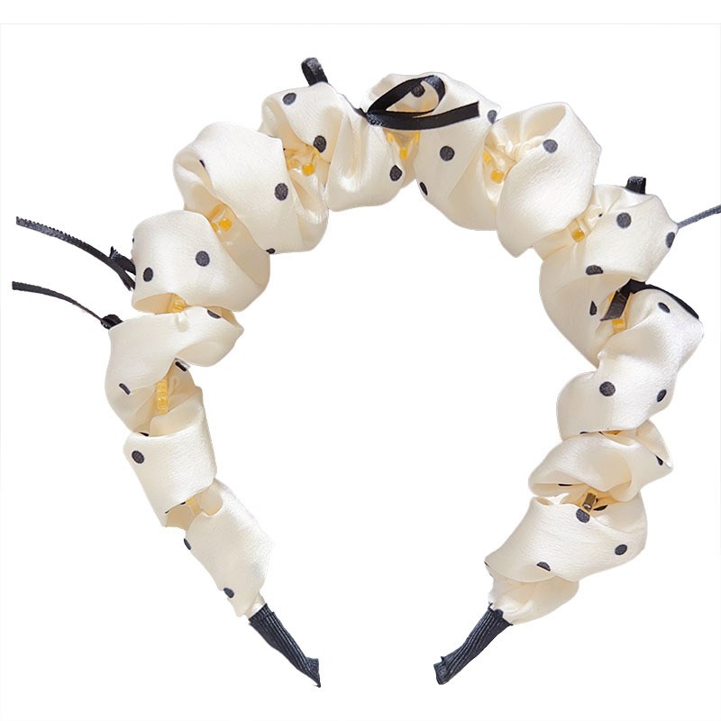 Three-dimensional pleated polka dot bow tooth comb headband for women, high headband on both sides of the head, toothed anti-slip hairpin headwear Item Picture