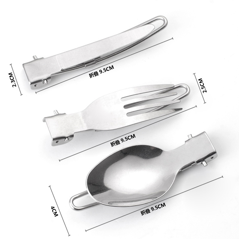 Stainless steel knife, fork, tableware, steel wire three-piece set, camping folding knife, fork, spoon, portable tableware in stock, outdoor tableware details Picture