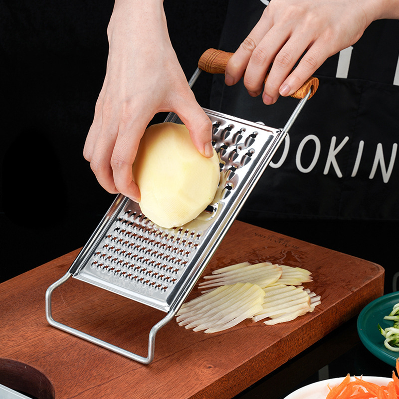 Wholesale stainless steel wood grain fruit and vegetable grater, radish grater, multi-functional slicer, grater, kitchen grater, potato grater Specification drawing