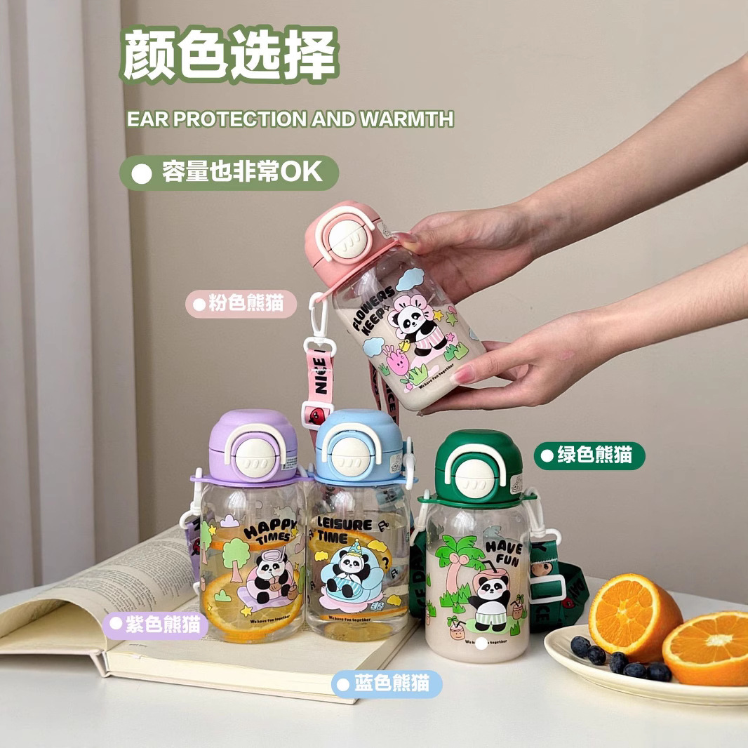 2025 New large-capacity straw cup, cartoon backpack water cup, plastic cup for students to go to school, cute drinking cup for children Specification drawing