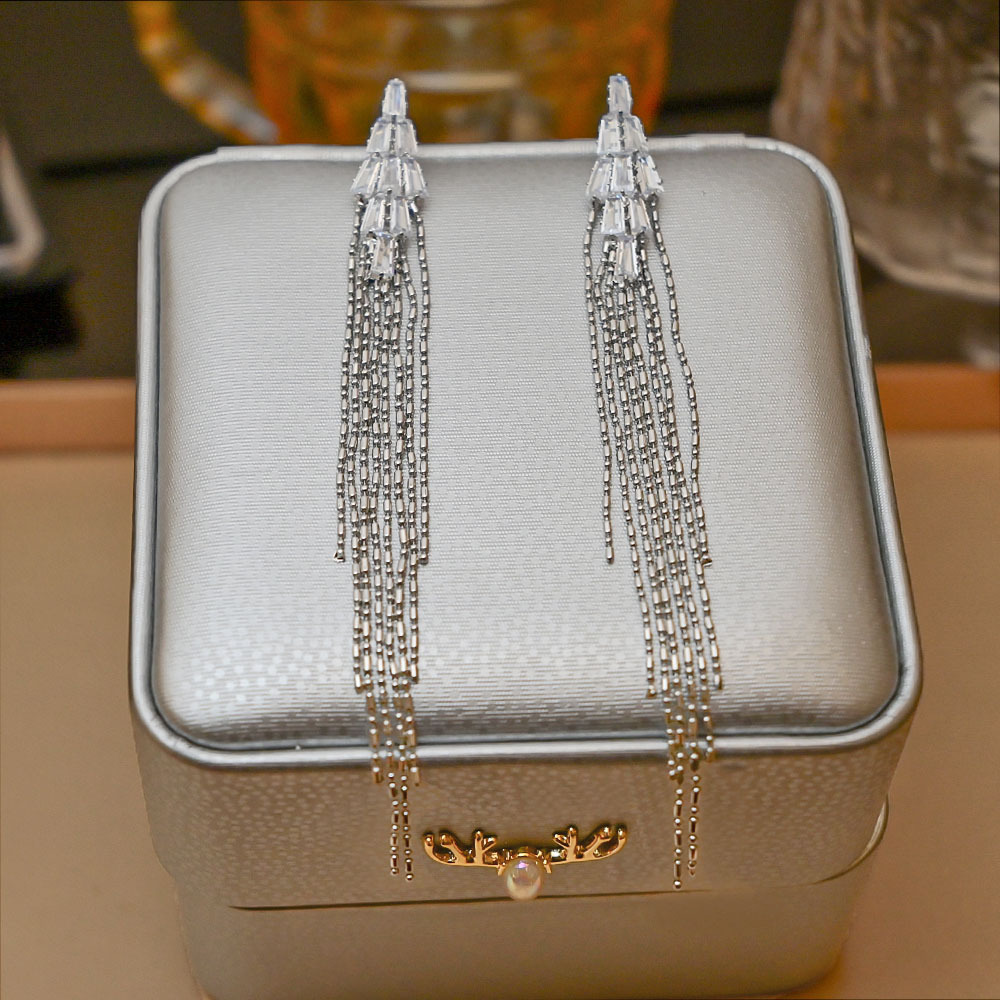 European and American style, exaggerated long tassel earrings, summer high-end feel, light luxury, versatile and exquisite earrings for ladies Specification drawing