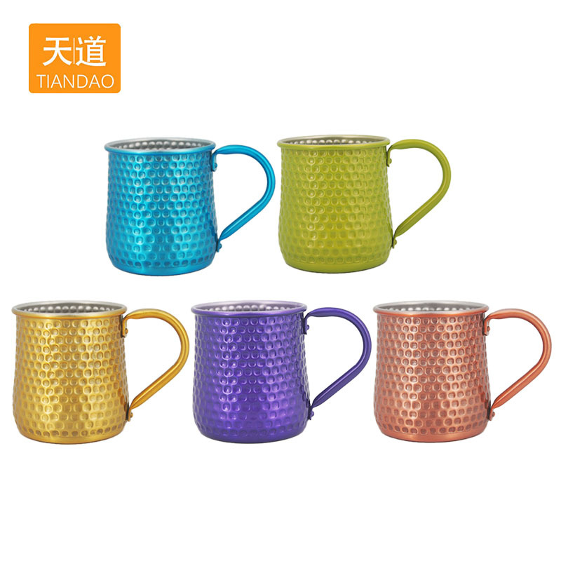Cross-border best-selling Moscow mule cups, oxidized seven-color aluminum cups, beer mugs, hammered aluminum cocktails, large-bellied cups full figure
