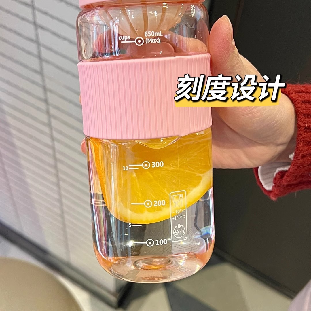2025 New model water cup, a portable plastic tea cup for school use with tea and water separation, suitable for boys, girls and children's sports Specification drawing