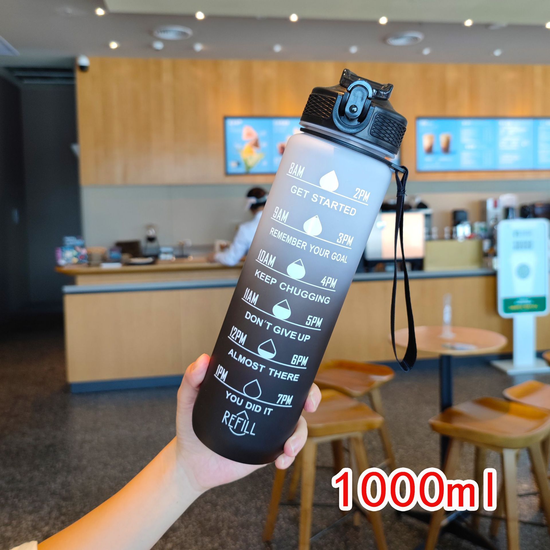 New gradient portable drawstring duckbill straw water cup, adult plastic water cup, solid color 1000ml, one piece for delivery Application Scenario