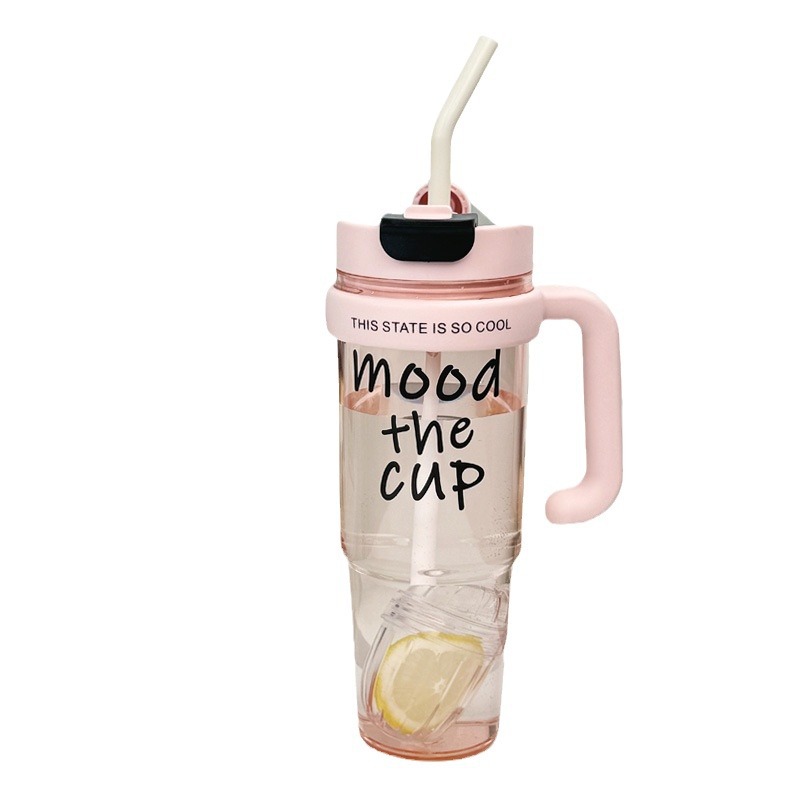 New giant ice cup, summer plastic straw water cup, large capacity, high appearance level portable water cup for girls, dual drinking Item Picture