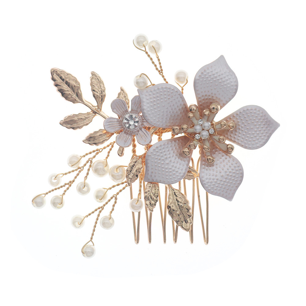 New European and American wedding accessories: Fashionable and elegant pearl comb, wedding dress accessories, alloy flower bridal hair comb Item Picture