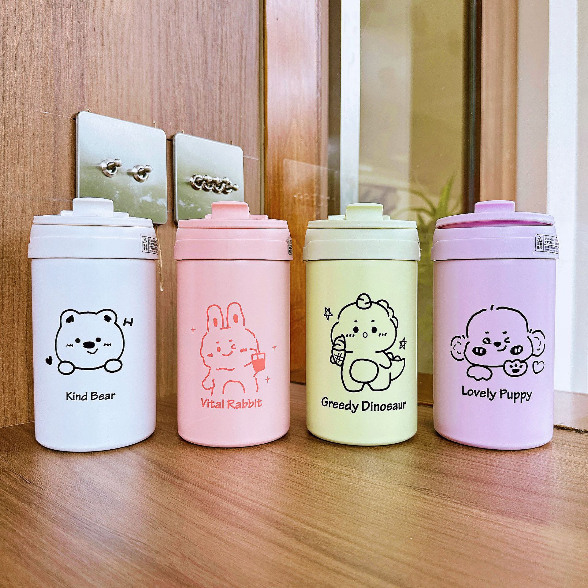 Cute girls' insulated cup, cartoon high appearance level, double-drinking straw cup, portable, fresh and cute new stainless steel water cup details Picture