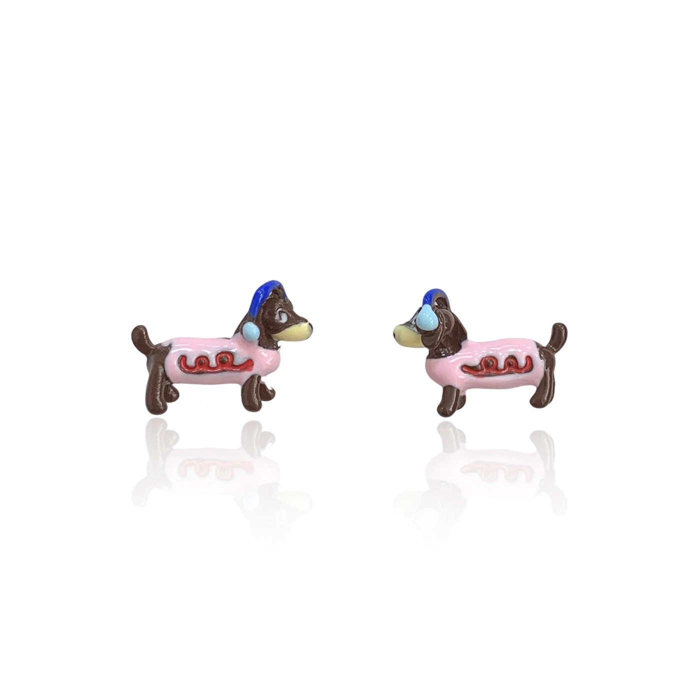 New cartoon color oil-dripping Dachshund ear buckles for girls, cute, exquisite and niche design, fun and childlike student earrings Item Picture