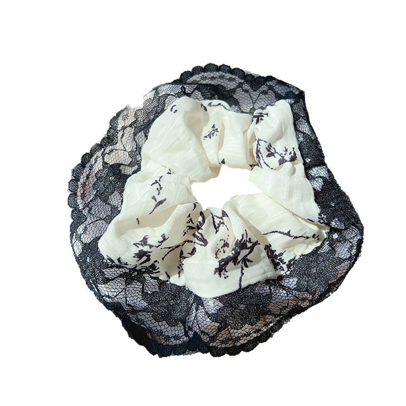 RUDAN's new spring French retro headwear features floral lace, a ponytail hair tie and a large female lace hair band Item Picture