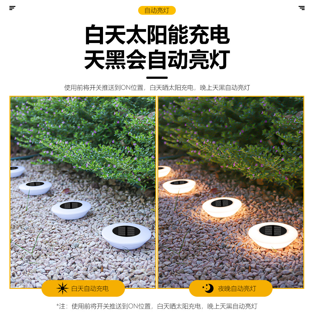 Solar-powered ground lights, lawn lights, villa landscape decorative ground lights, outdoor waterproof, courtyard and garden layout ground insert lights Specification drawing