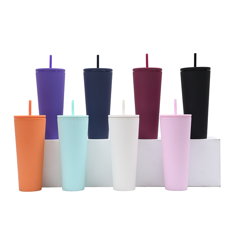 2025 New model factory direct supply cross-border best-selling large-capacity double-layer plastic cup, simple double-layer thickened straw cup full figure