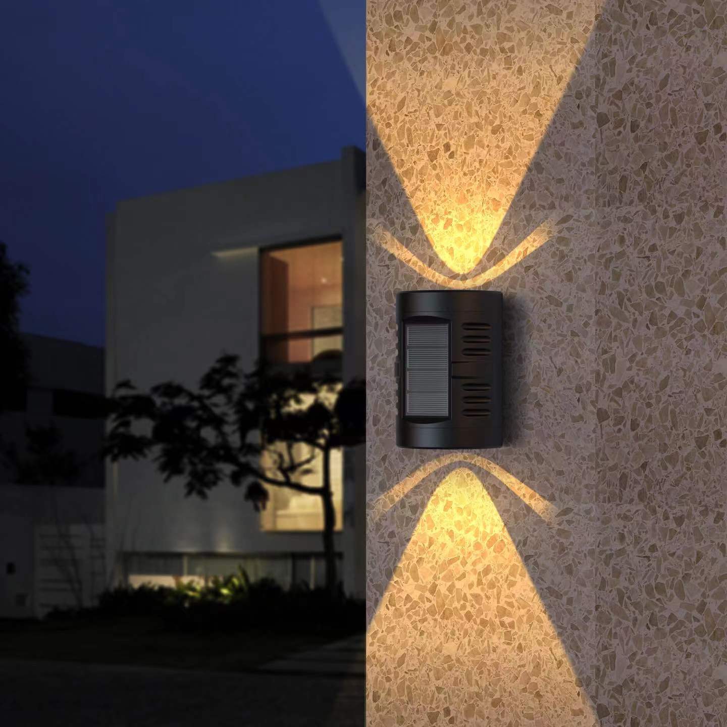 Solar garden lamps, balcony decoration, outdoor waterproof wall lamps, double-head wall-washing lamps, top and bottom luminous solar lamps Application Scenario