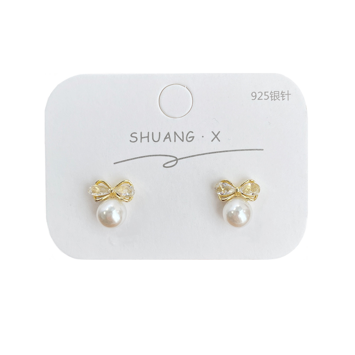 Exquisite and light luxury bow zircon pearl stud earrings, women's silver needle, simple and elegant, versatile and high-end summer earrings Item Picture