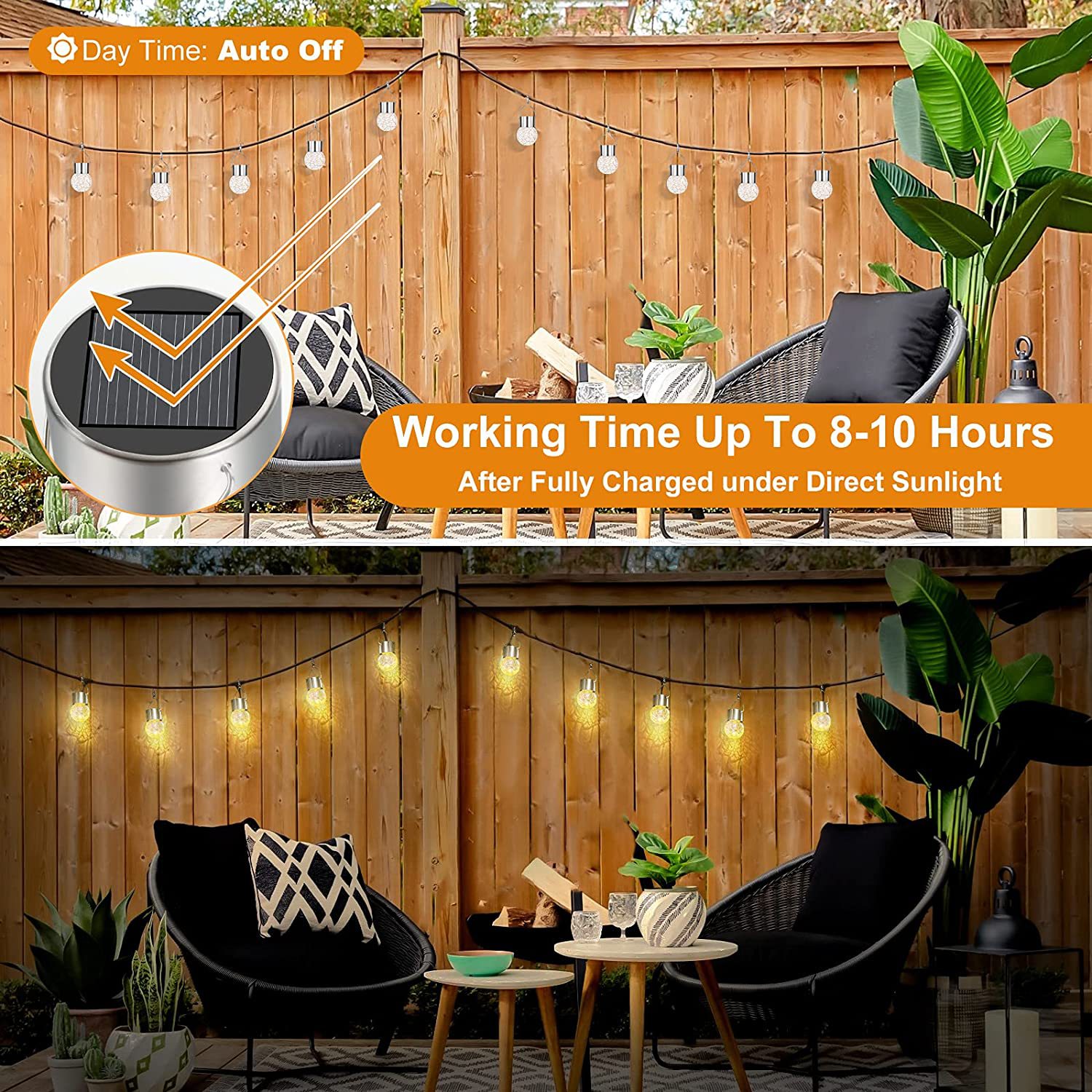Outdoor solar glass ball chandelier, cracked ball LED rattan ball lamp, garden decorative light string, courtyard lamp, decorative light Specification drawing