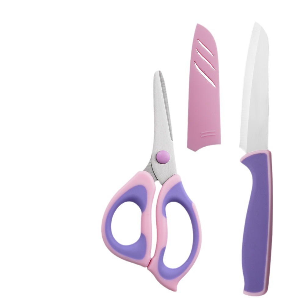 Portable baby food scissors for cutting vegetables and fruits, stainless steel household anti-slip fruit knife multi-purpose set Item Picture