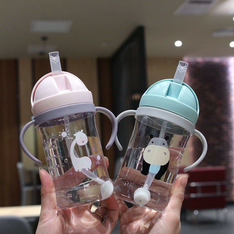Baby water cup with handle, scale, anti-drop, children's water drink cup, cartoon new water bottle for kindergarten, sealed and leak-proof details Picture