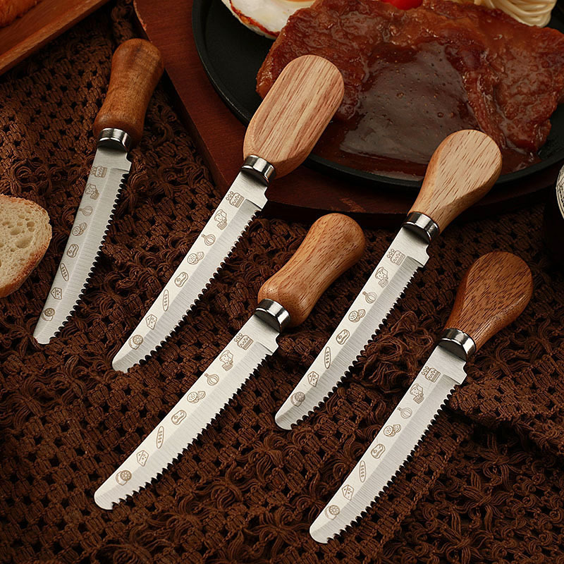 Cross-border in-stock Western steak knives, hotel wooden handle steak knives, creative new bread serrated toast bread knives Specification drawing