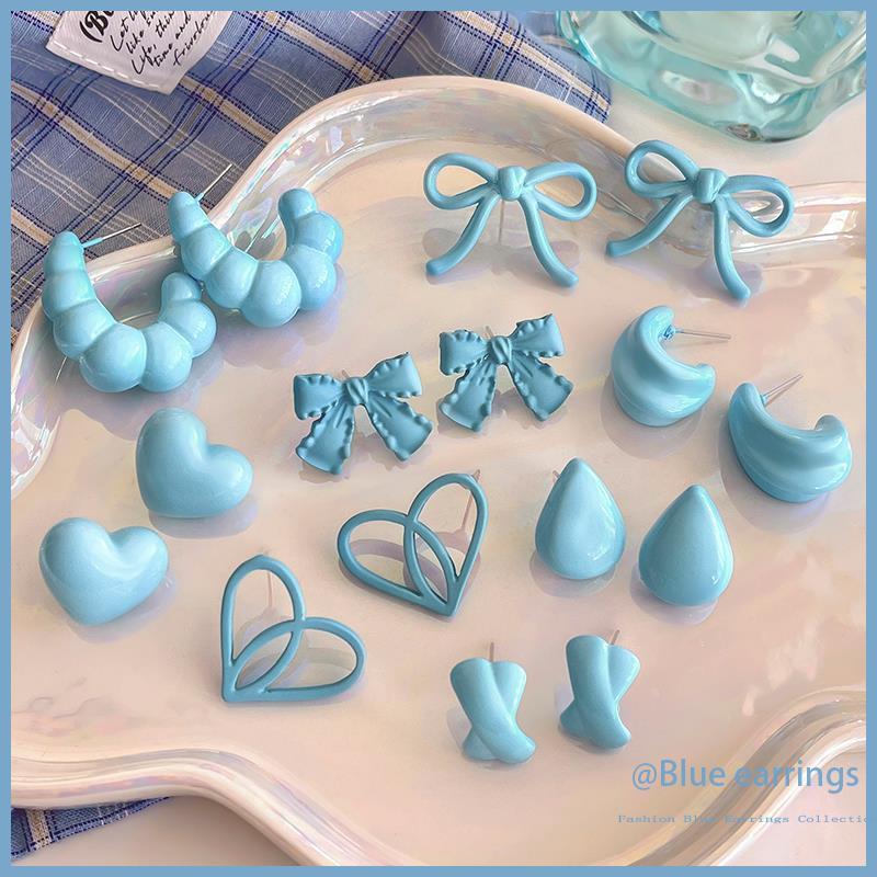 The fresh and elegant blue earrings exude a sense of sophistication for women. The simple ear studs are a new 2025 bestseller, a popular and niche earring accessory Specification drawing