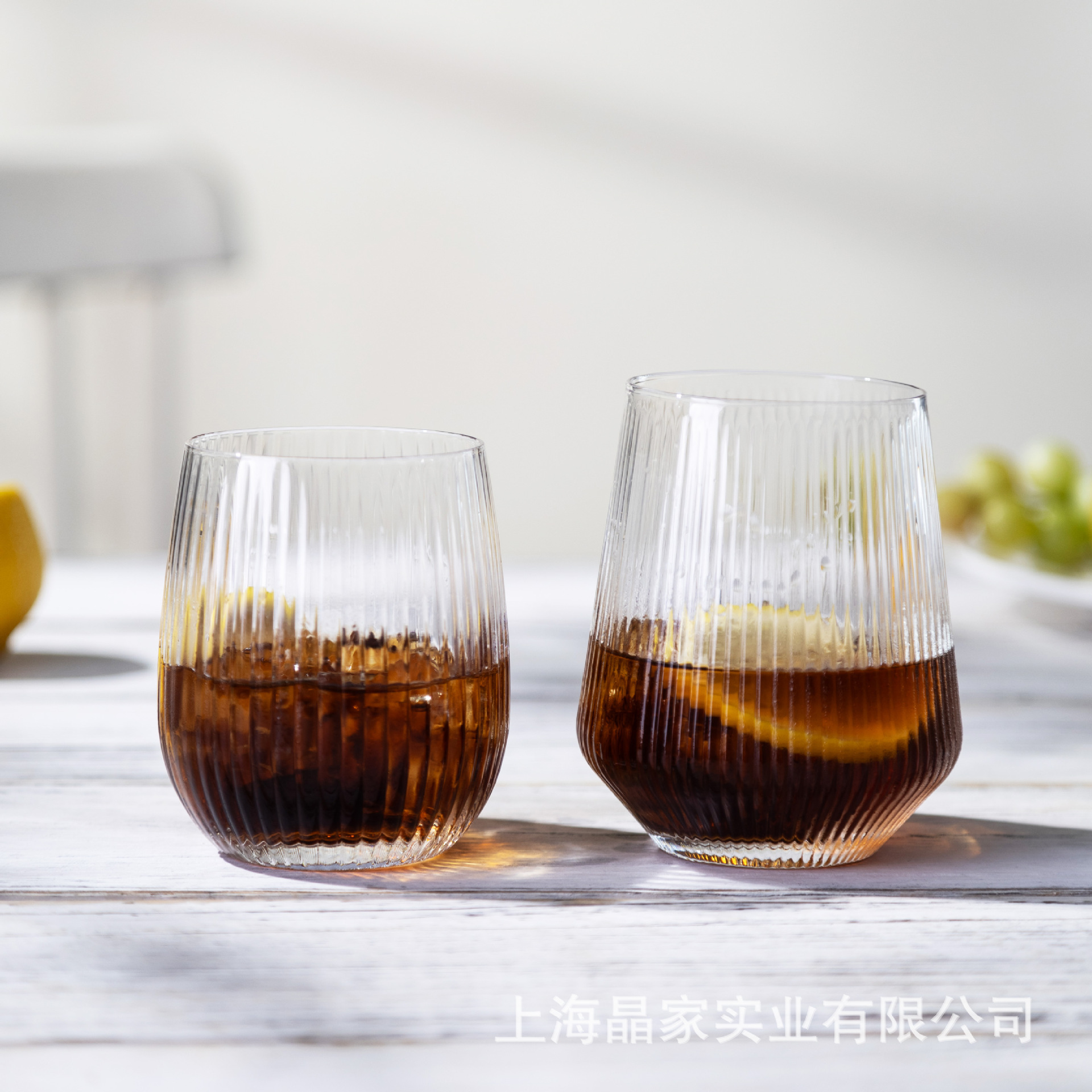 Vertical striped simple glass cups, foreign wine glasses, whisky glasses, transparent beverage juice cups, home coffee milk cups Application Scenario