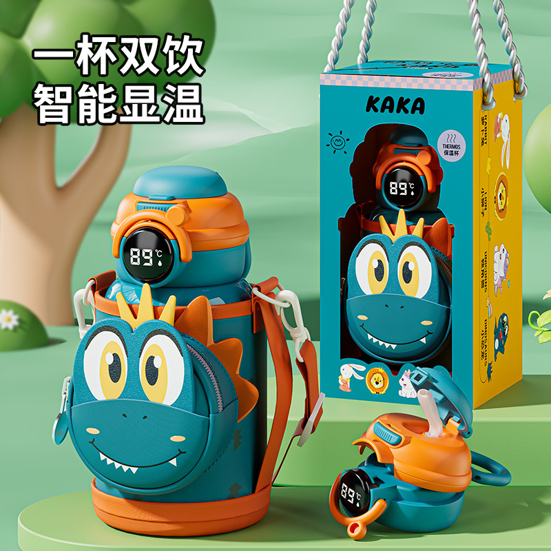 Smart children's insulated cup, 316 stainless steel, cartoon and cute, with cup sleeve, children's water cup, straw cup, high appearance level full figure