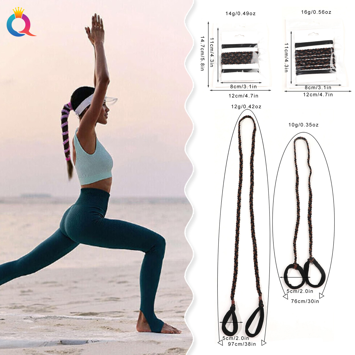 Qiyue Amazon's best-selling sports hair ties, extra-long wigs, braids, surfing hair ties, rubber bands, hair ties and hair accessories wholesale details Picture