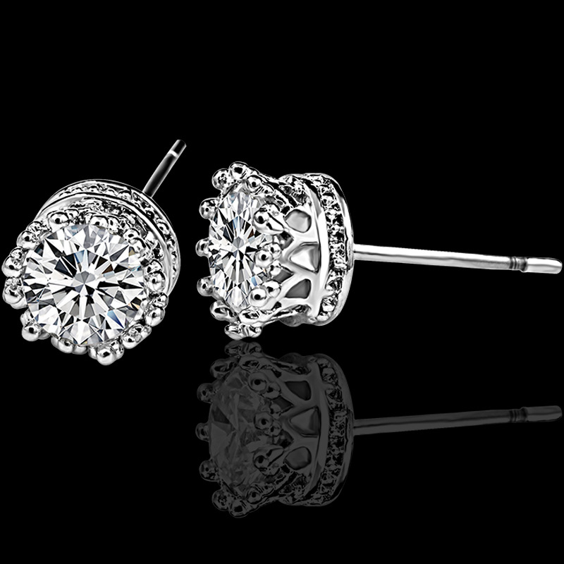 The new Korean-style earrings with round stud earrings and a crown made of zirconia are selling well on AliExpress full figure