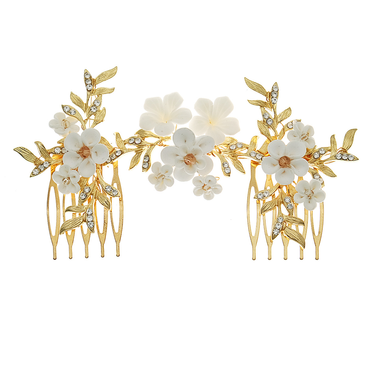 European and American wedding accessories: Soft clay flower-patterned combs for wedding gowns and evening gowns, updo combs, retro alloy rhinestone combs for brides Item Picture