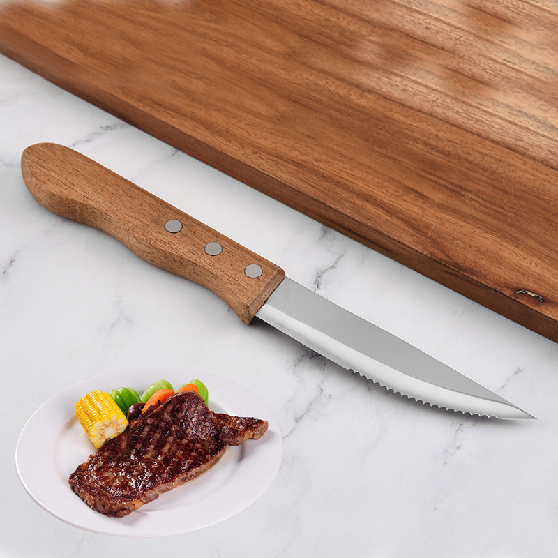 Household stainless steel acacia wood handle kitchenware, outdoor multi-purpose knives, steak knives, Western dining knives, cross-border bestsellers details Picture