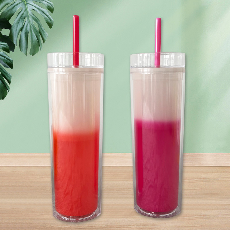 Wholesale of new double-layer PS color-changing cups, plastic straw cups, cross-border export temperature-sensitive drinking cups Specification drawing