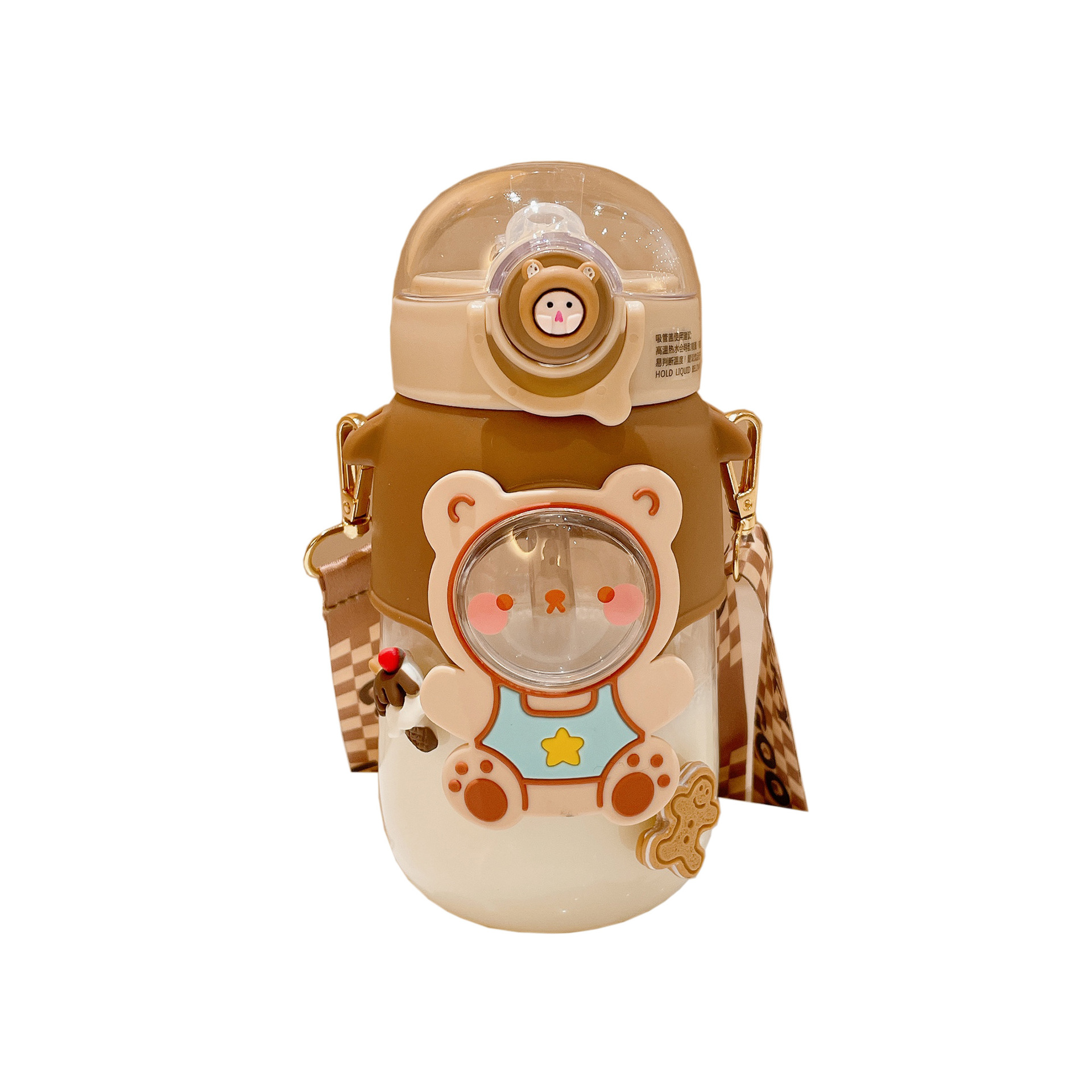Cute children's straw cup, high-end and adorable doll drinking cup, anti-drop portable slanted cross pop-up cap baby plastic cup Item Picture