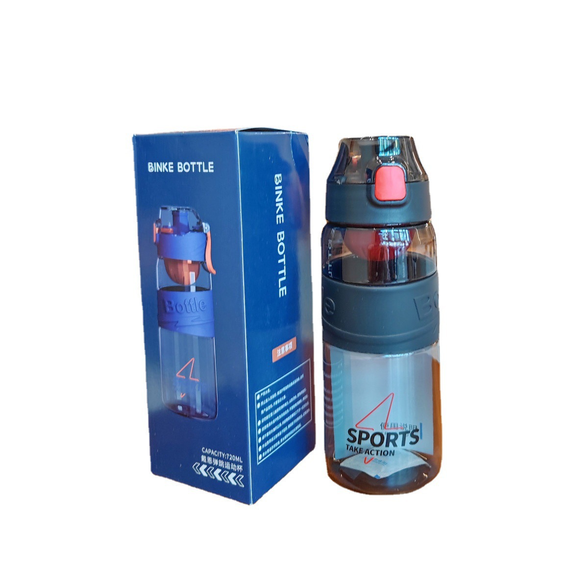 The sports plastic cup is simple and convenient for fitness. You can carry a graduated water cup to make tea. It is a fashionable fitness cup with a pop-up lid for direct drinking and a filter Item Picture