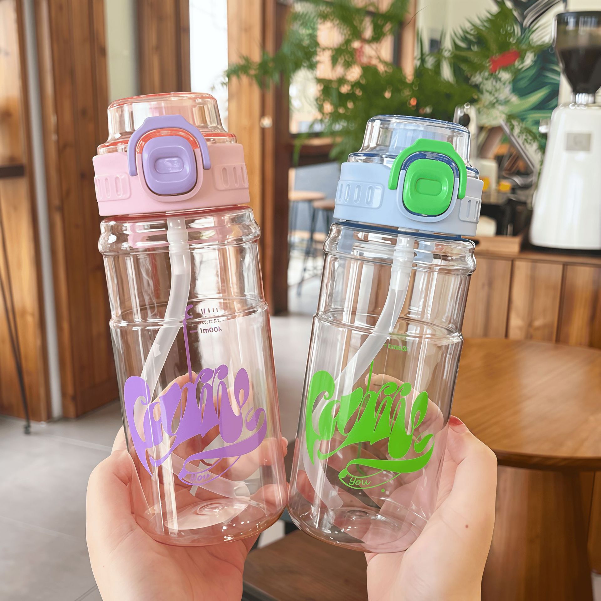New water cup, large-capacity sports, high appearance level, plastic cup, student heat-resistant, double-drinking straw, summer portable cup details Picture