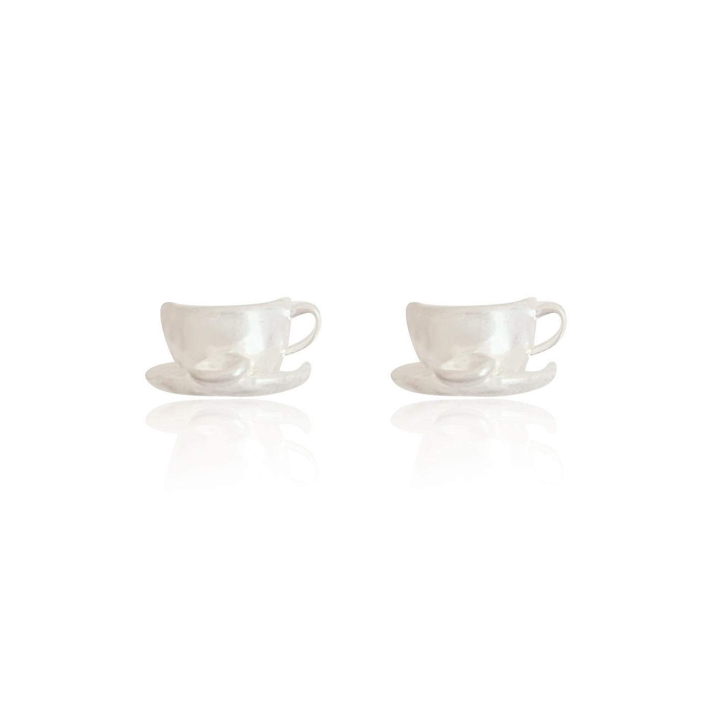 Summer Asian Silver Fun Coffee Cup stud earrings, women's silver needle oil drip pink bow heart exquisite and versatile earrings Item Picture