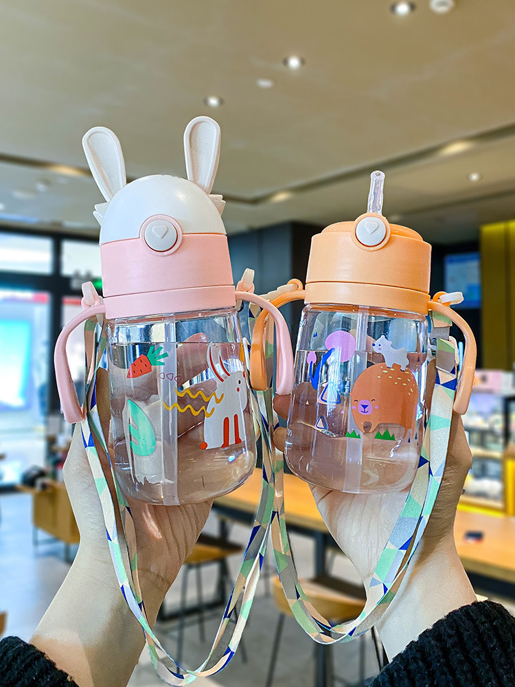 Children's water cups, straw cups, special summer water bottles for kindergarten students, baby drinking cups, anti-drop water bottles details Picture