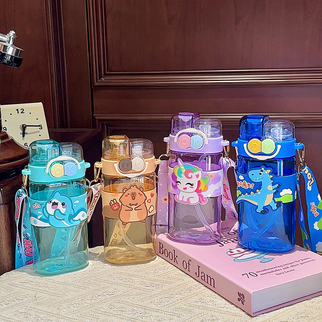 The new Kapibala plastic cup features a high aesthetic level, a double-drinking straw cup, is portable and cute for students, and is a cartoon water cup for girls details Picture