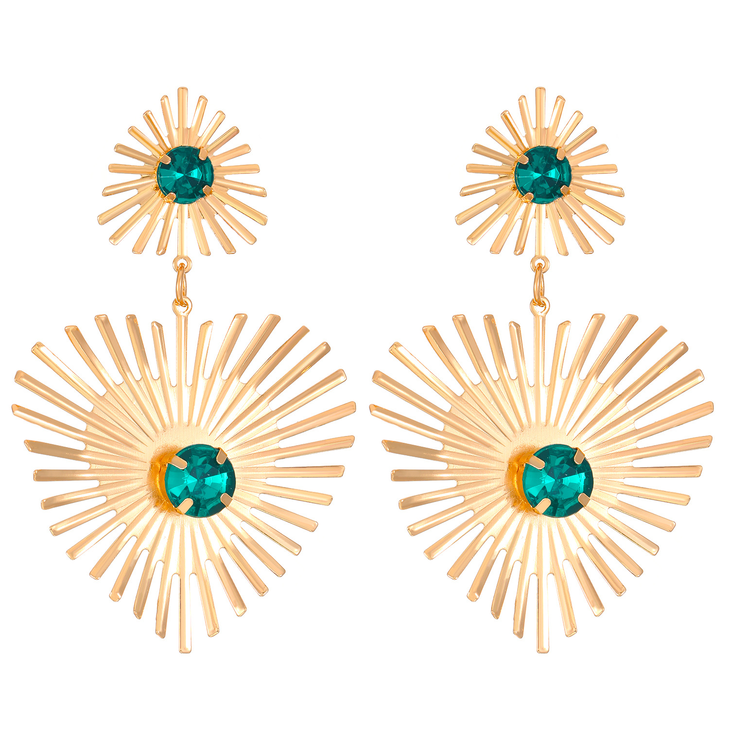European and American exaggerated diamond-encrusted Bohemian sunflower heart-shaped stud earrings with a light luxury and high-end feel, cross-border earrings wholesale Item Picture