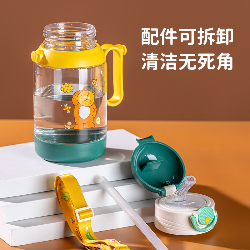 Creative children's water cup, cartoon kindergarten anti-drop, portable plastic cup, popular Instagram-style straw cup details Picture